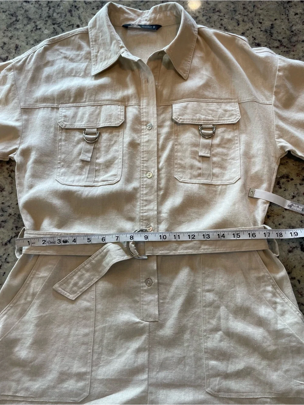 Zara linen blend Beige Utility Belted Romper S